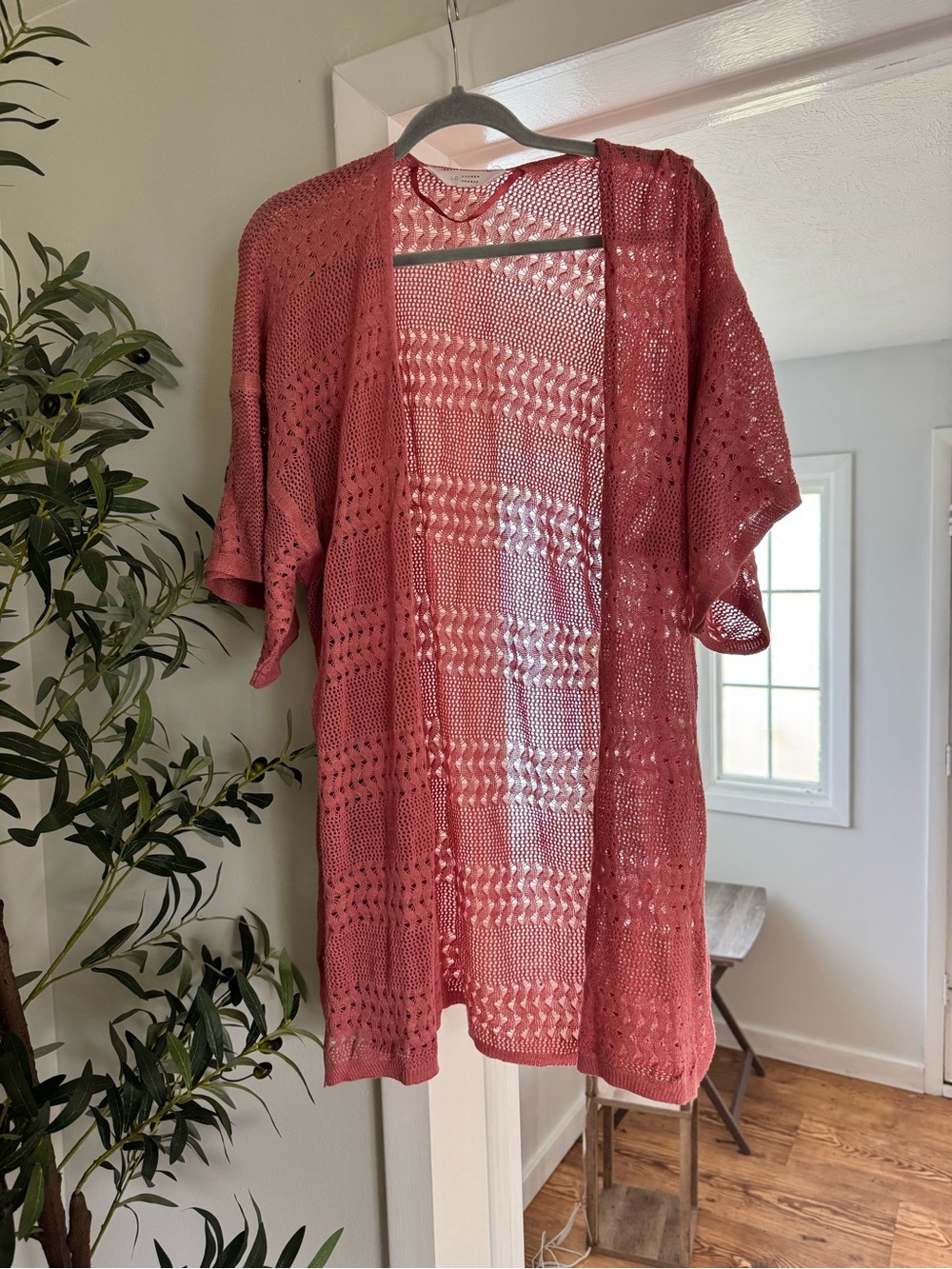 Lauren Conrad Open-Front Crochet Kimono Cardigan - Dusty Rose